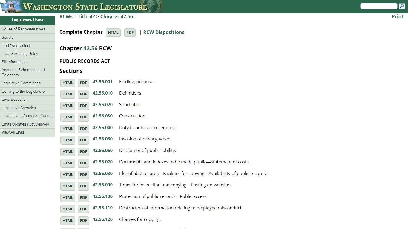 Chapter 42.56 RCW: PUBLIC RECORDS ACT